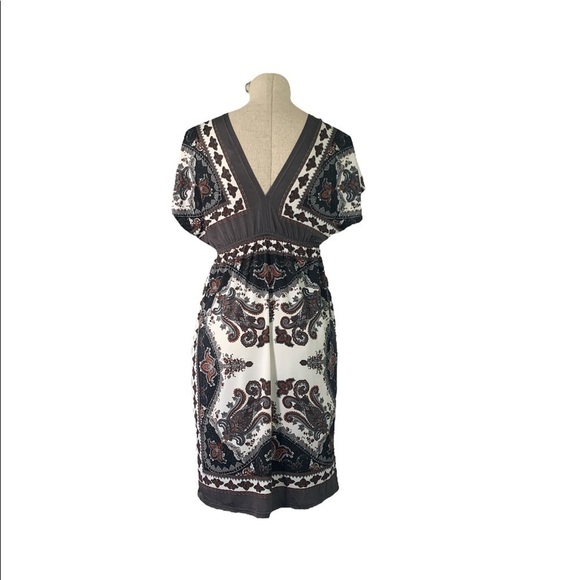Cristina Love V-Neck Boho Print Sheath Dress - Gray/Black/Red, Size Small - Picture 2 of 6